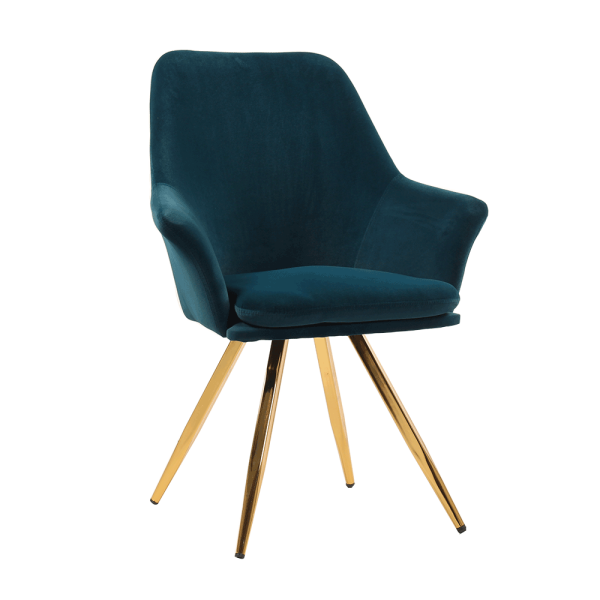 Scaun de luat masa, ţesătură din catifea pe albastru închis / alamă, FARAH