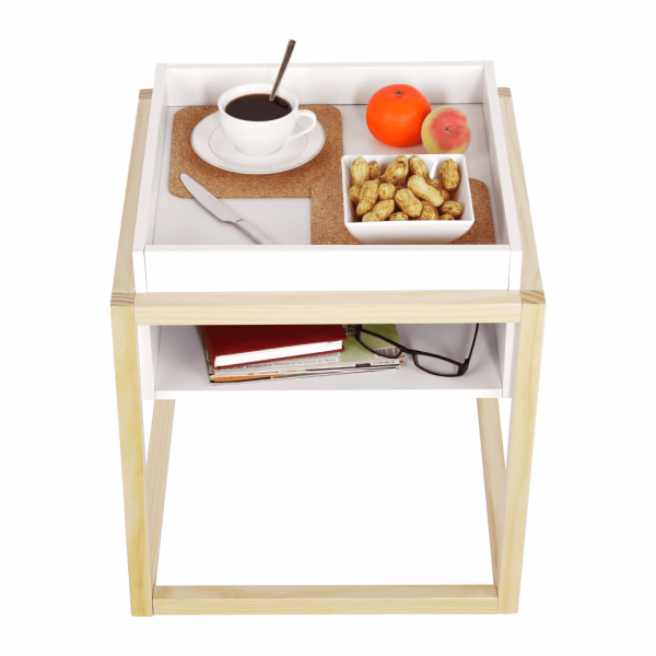 Măsuţă auxiliară/noptieră, alb/natural, HAGAN