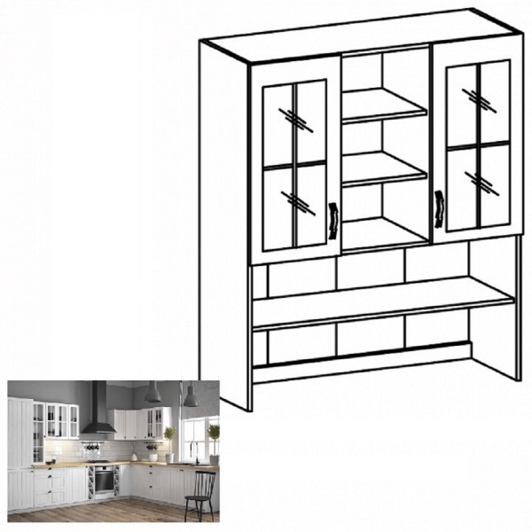 Dulap superior cu sticlă K120, alb/pin Andersen, PROVENCE