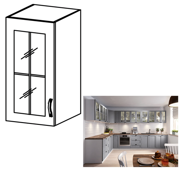 Cabinet superior, alb/gri mat, model stânga, LAYLA G40S