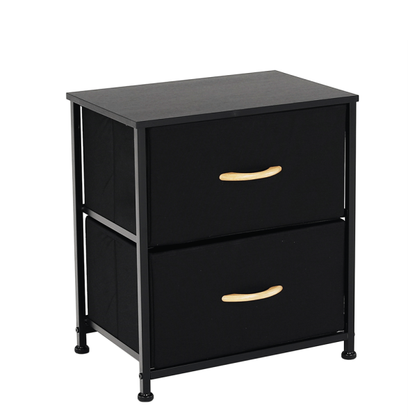 Comodă/noptieră cu sertare din pânză, negru/arţar roşu, KESIDY TYP 1