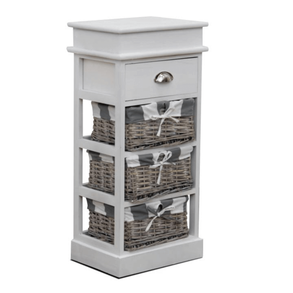 Comodă, 3 coşuri, gri/alb, MATIAS 3