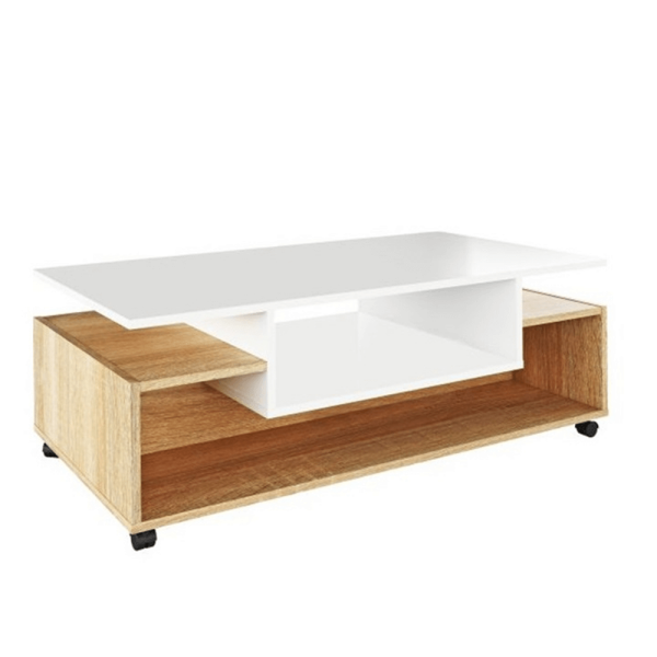 Măsuţă de cafea pe roţi, alb/stejar sonoma, DALEN