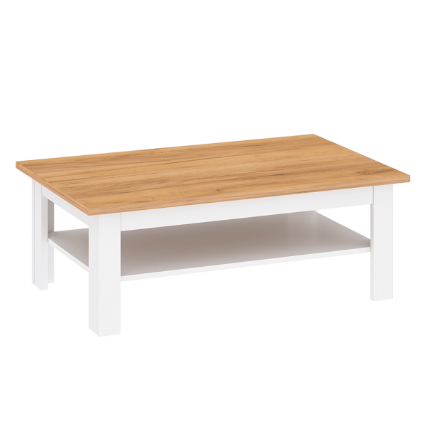 Măsuţă de cafea, alb alba / stejar craft auriu, LANZETTE T