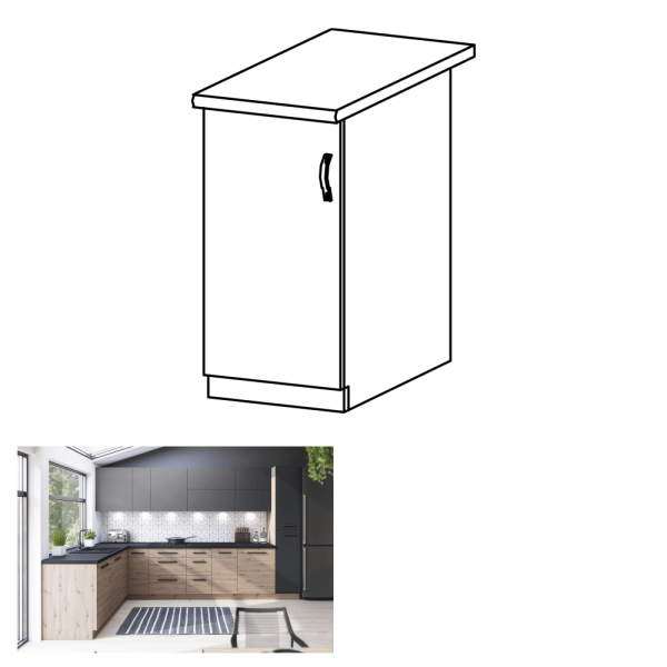 Dulap de jos, stejar artizanal, stânga, LANGEN D40