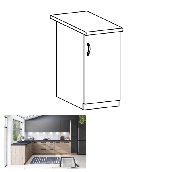 Dulap de jos, stejar artizanal, dreapta, LANGEN D40