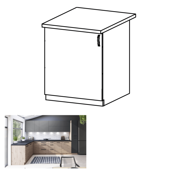 Dulap de jos, stejar artizanal, stânga, LANGEN D60