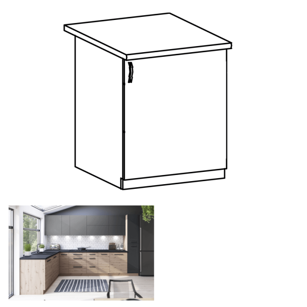 Dulap de jos, stejar artizanal, dreapta, LANGEN D60