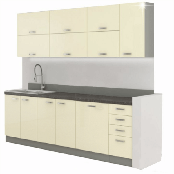 Ansamblul de bucătărie, crem extra lucios/gri, PRADO