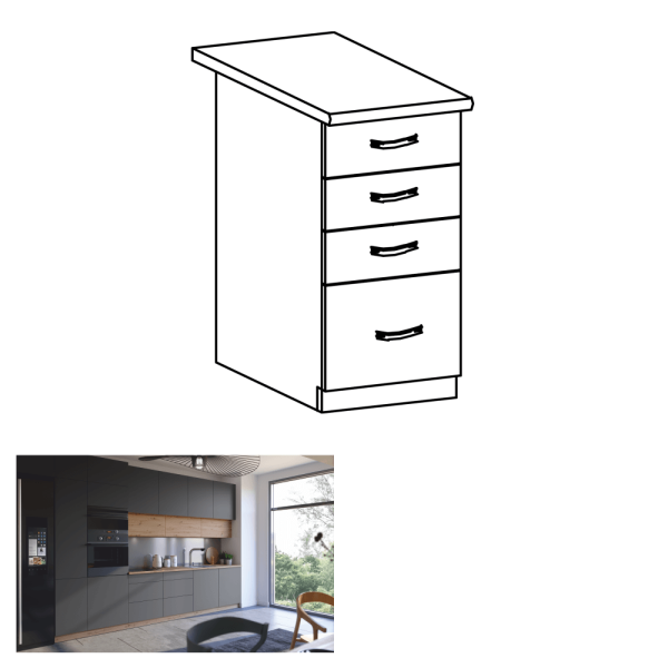 Dulap de jos, stejar artizanal / gri mat, cu mâner, LANGEN D40S3