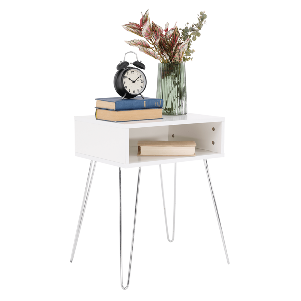 Noptieră / masă, alb / crom, LAMEJ