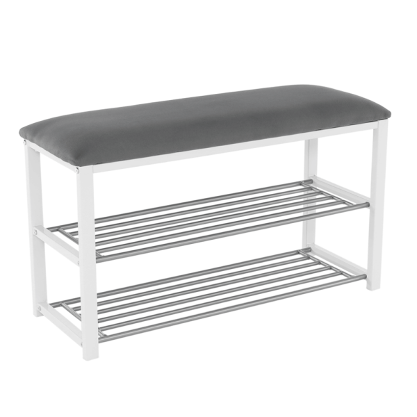 Bancă cu rafturi pantofi, gri/alb, LANGELLA NEW