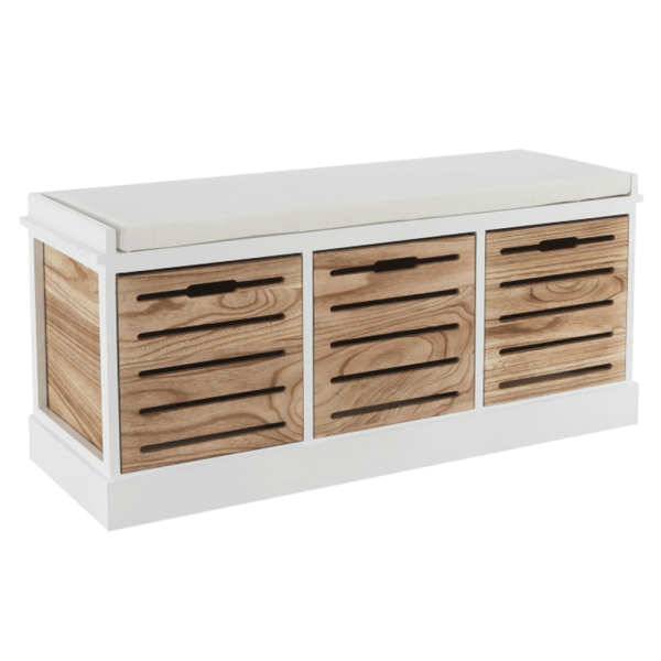 Bancă cu 3 sertare, alb/miere, TEDRA NEW