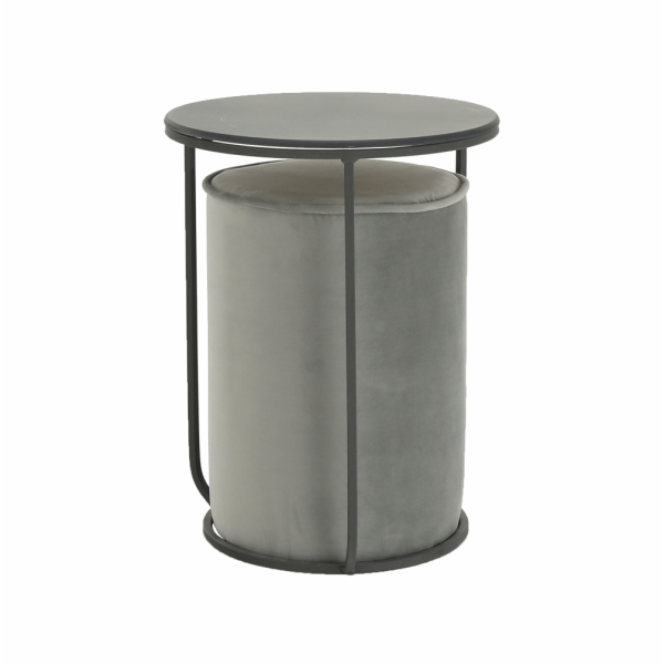 Set măsuţă cafea şi taburet, catifea Velvet gri/gri închis, LEILA