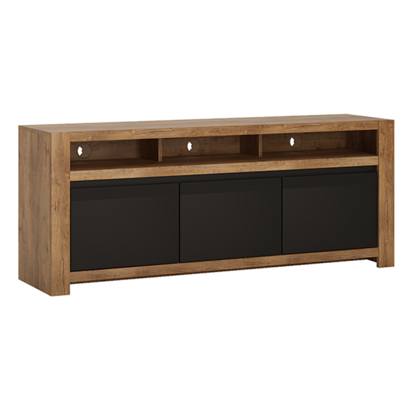 Masă RTV, stejar lefkas închis / negru mat, LUCITA HAVF01