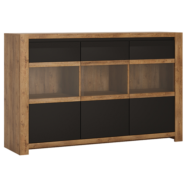 Vitrină, stejar lefkas închis / negru mat, LUCITA HAVV03