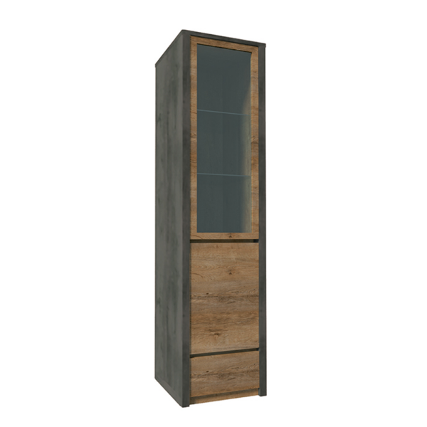 Vitrină, stejar lefkas închis/gri, MONTANA W1D