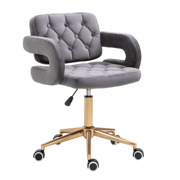 Scaun de birou, ţesătură de catifea gri deschis / auriu, NELIA