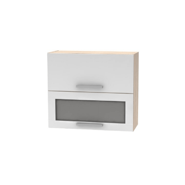 Cabinet superior batant cu sticlă 2DV, stejar sonoma/alb, NOVA PLUS NOPL-016-OH