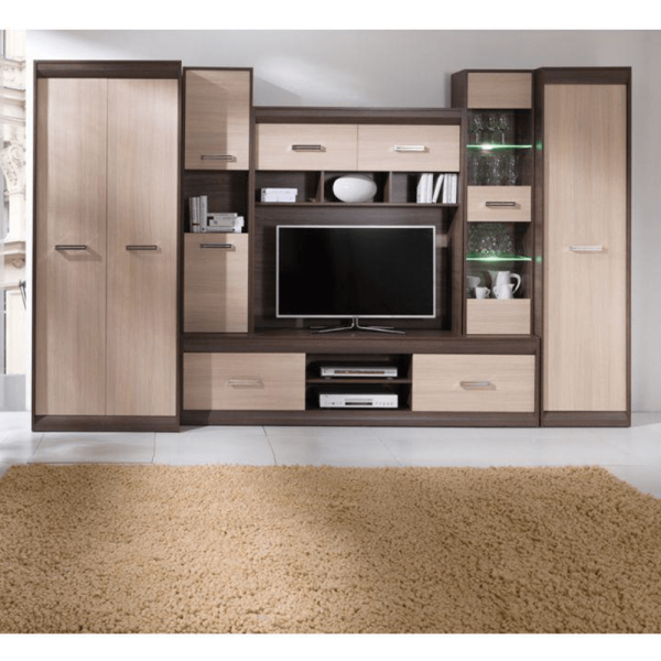 Mobilă de living, PAL/MDF, stejar deschis/stejar închis, KORINA