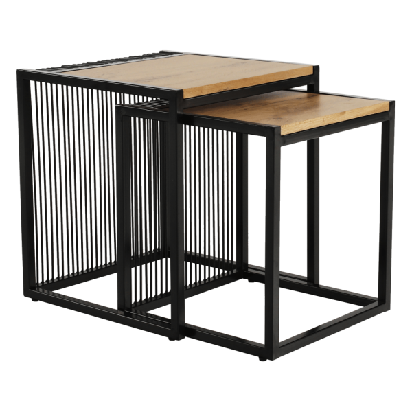 Set a două măsuţe de cafea, stejar/negru, RIMBO