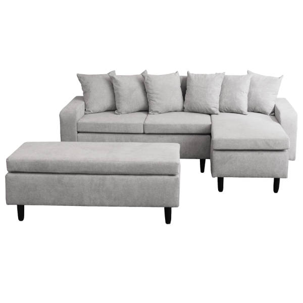 Canapea cu taburet, gri deschis, model dreapta, KELLY