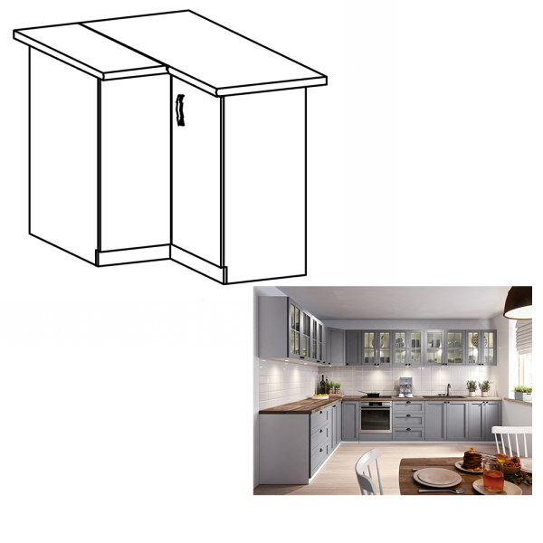 Cabinet inferior de colţ, gri mat/alb, LAYLA D90N