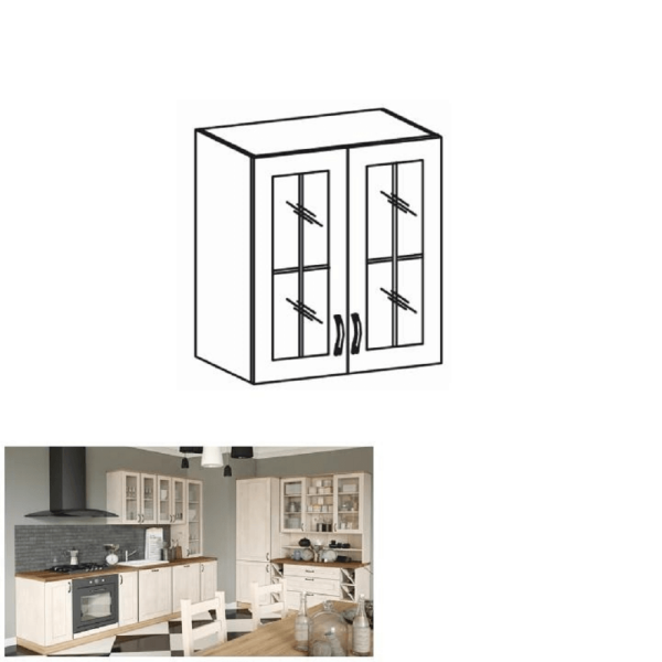 Dulap superior cu sticlă, alb/pin nordic, ROYAL G60S