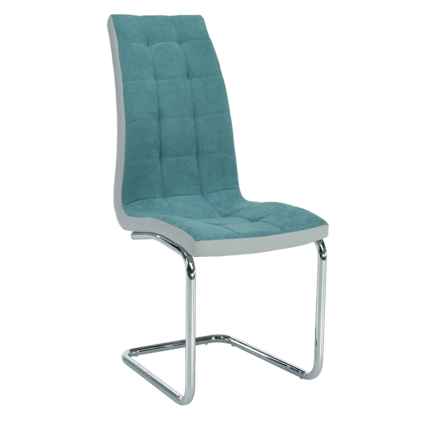 Scaun bucătărie, material textil mentol/piele ecologică gri/crom, SALOMA NEW