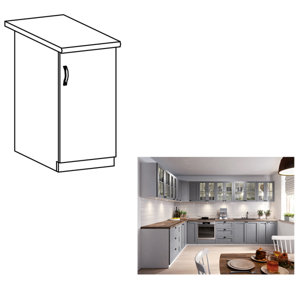 Cabinet inferior, gri mat/alb, model dreapta, LAYLA D40