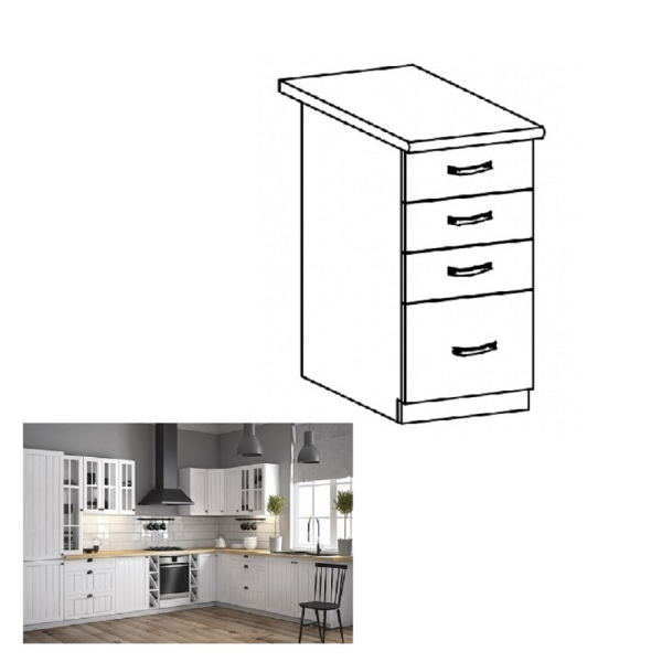 Dulăpior inferior cu patru sertare D40S4, alb/pin Andersen, PROVENCE