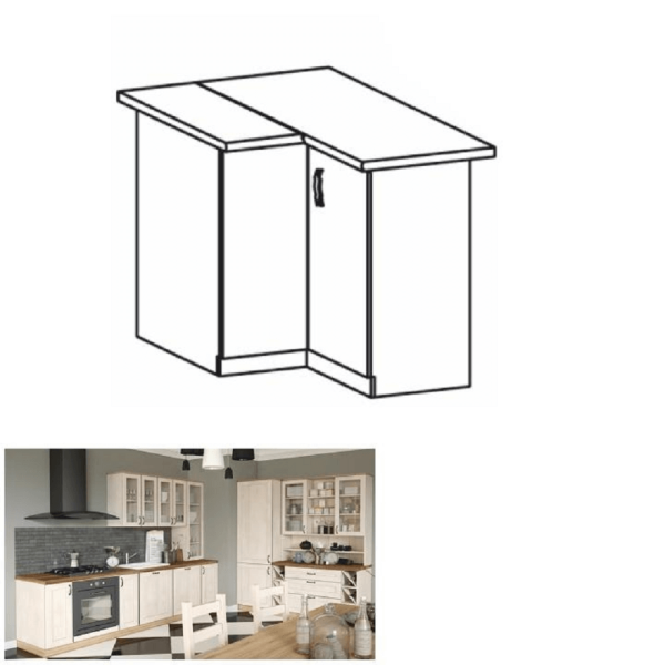 Dulap inferior de colţ, alb/pin nordic, ROYAL D90N