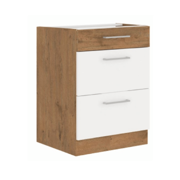 Cabinet inferior, alb extra lucios HG/stejar Lancelot, VEGA DN 1F BB