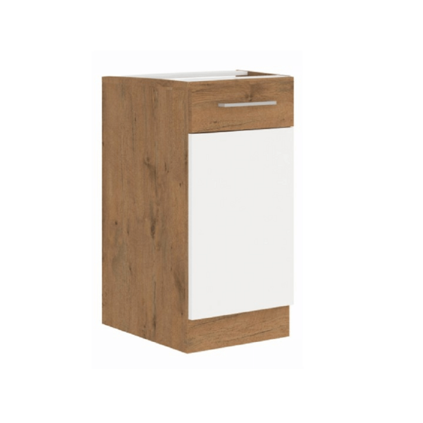 Cabinet inferior, alb extra lucios HG/stejar Lancelot, VEGA D60 GAZ BB