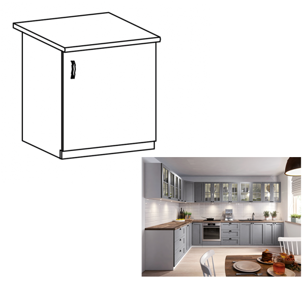 Cabinet inferior, gri mat/alb, model dreapta, LAYLA D601F