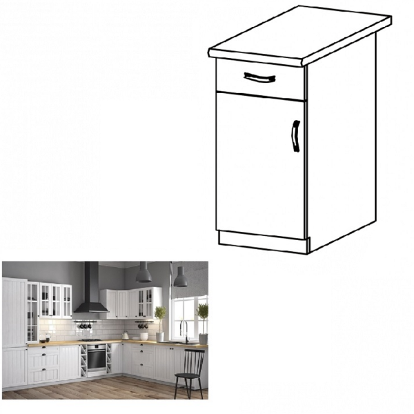 Dulap inferior cu sertar D40S1, alb/pin andersen, stânga, PROVANCE