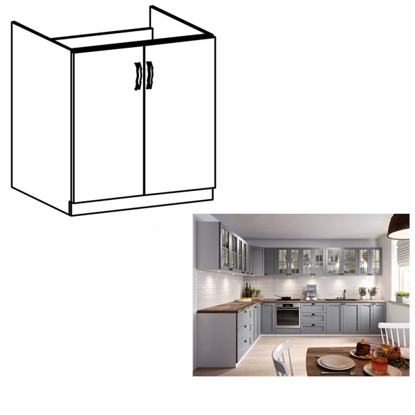 Dulap pentru chiuvetă, gri mat/alb, LAYLA D80Z