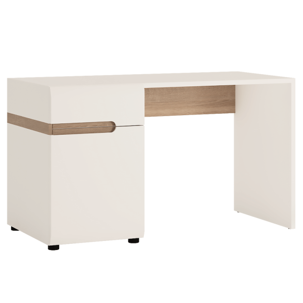 Masă PC, alb extra lucios HG/stejar sonoma închis trufă, LYNATET Tip 80