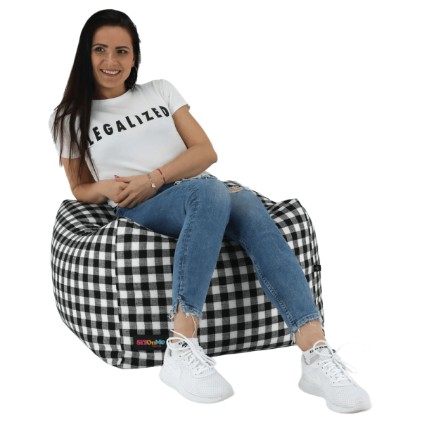 Taburet, negru/alb, KRETON