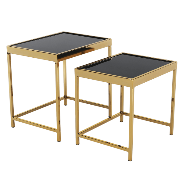 Set 2 mese de cafea, auriu crom auriu / negru, VITOR