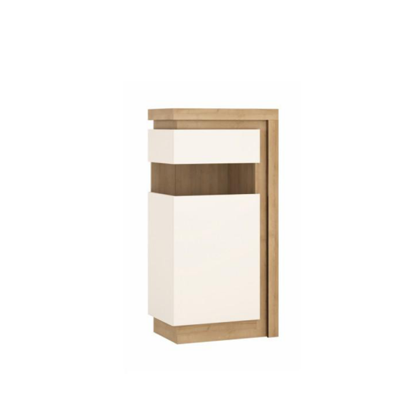 Vitrină LYOV03P, stejar riviera/alb cu luciu extra ridicat, LEONARDO