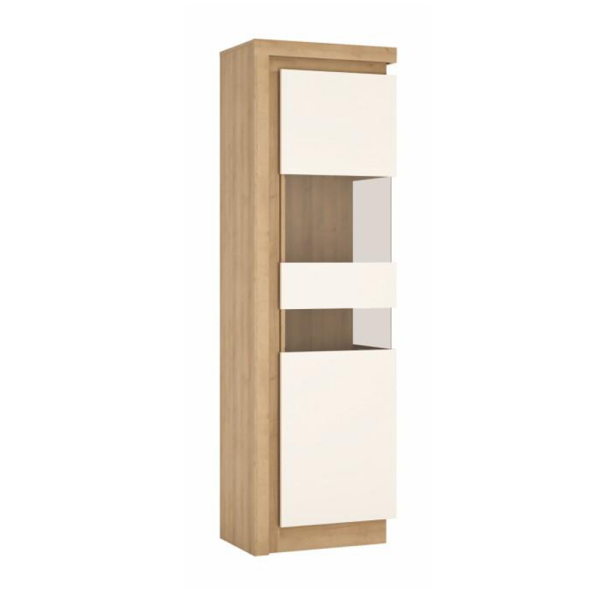Vitrină LYOV03L, stejar riviera/alb cu luciu extra ridicat, LEONARDO