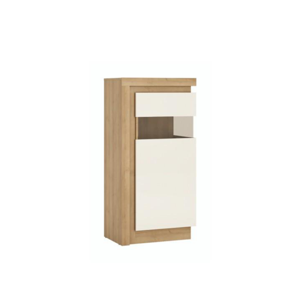 Vitrină LYOV02P, stejar riviera/alb cu luciu extra ridicat, LEONARDO