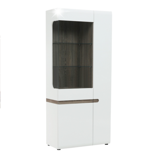 Vitrină, albă strălucitoare HG/stejar sonoma închis, LYNATET TYP 05