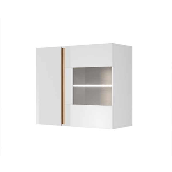 Vitrină suspendată 96, alb/stejar grandson/alb lucios, CITY